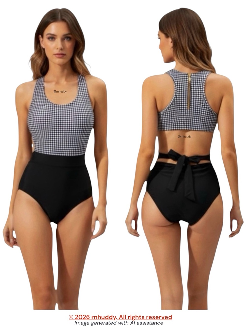 Albion XS Bon Voyage Black White Gingham Swimsuit